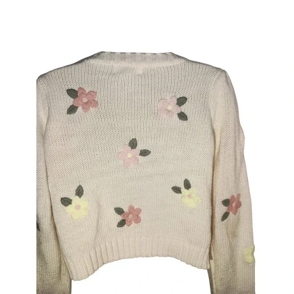 jessica simpson cottage pink purple yellow floral embroidery long sleeve Sweater - Picture 10 of 11